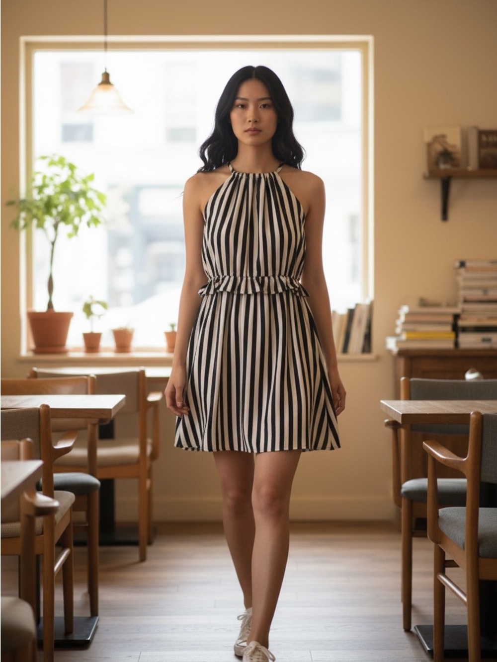 LOFT (Ann Taylor) Striped Ruffle Halter Dress | 0P